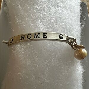 HOME Engraved Silvertone Bar Bracelet Freshwater Pearl and Florida Charms